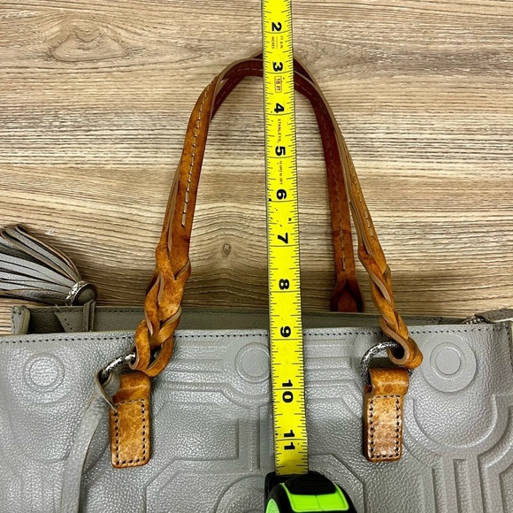Brighton Lite Gray + Brown Floral Leather Handbag Purse Tote Bag F058606 RARE - Picture 10 of 16